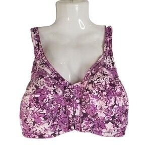 Women's Bra 46DD Wireless Front Hook Closure Floral Design Comfort Choice